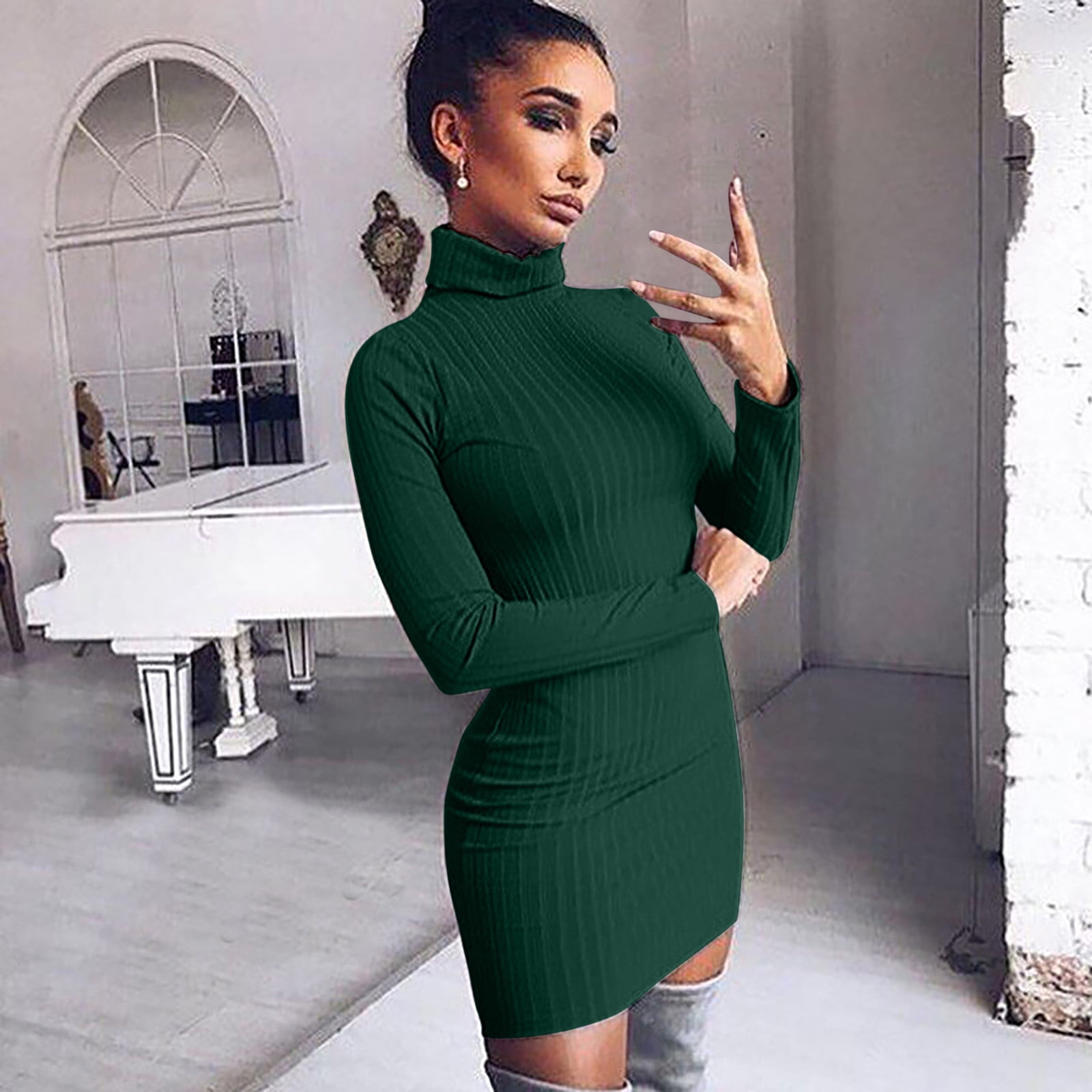 green sweater dress